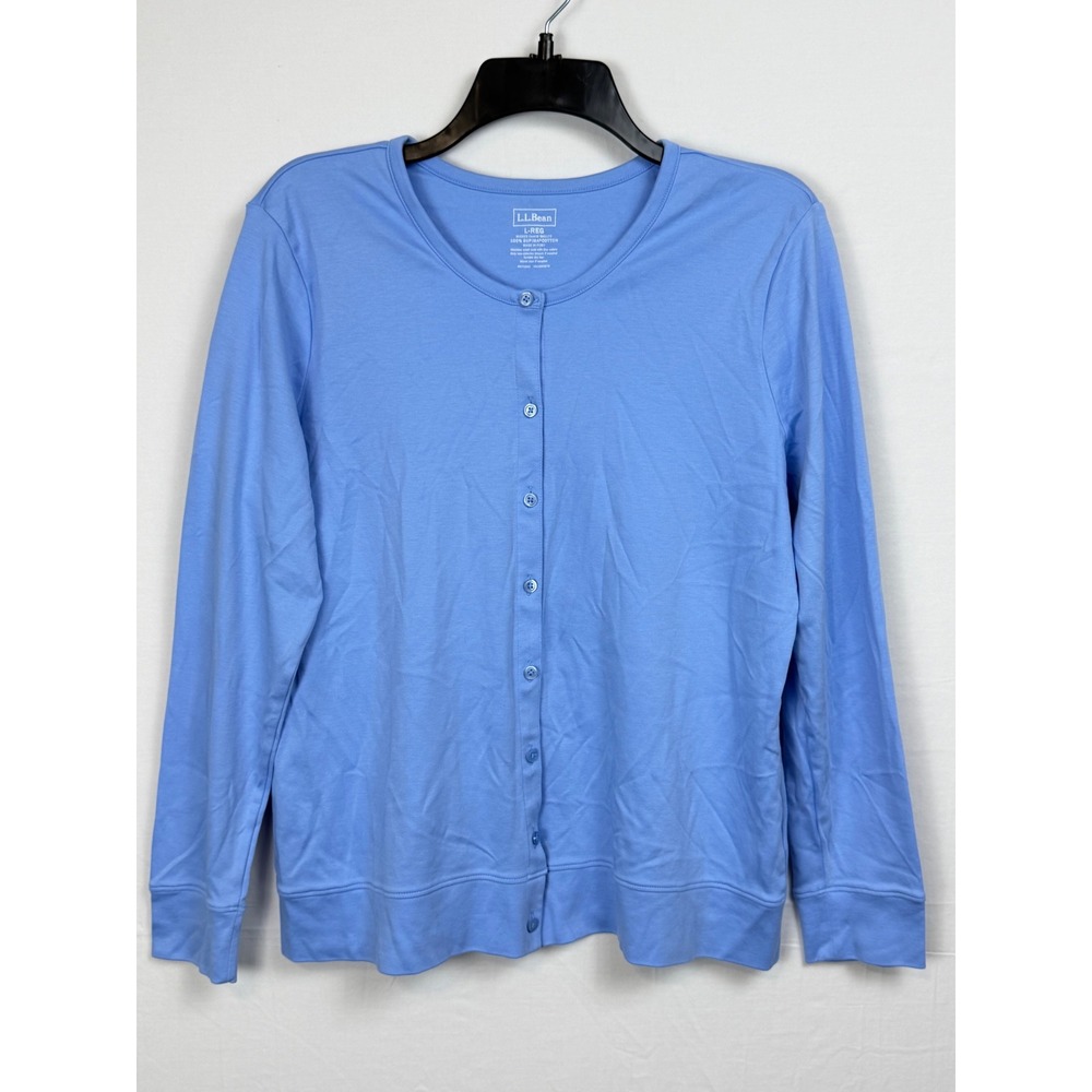 L.L.Bean Women 100% Supima Cotton Cardigan Large Blue Button Front 502175